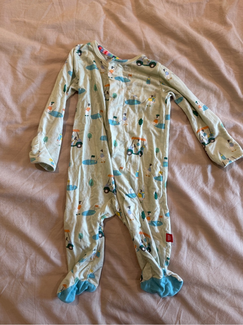 Magnetic Me Light Green Footed One-Piece with Golf & Pond Print